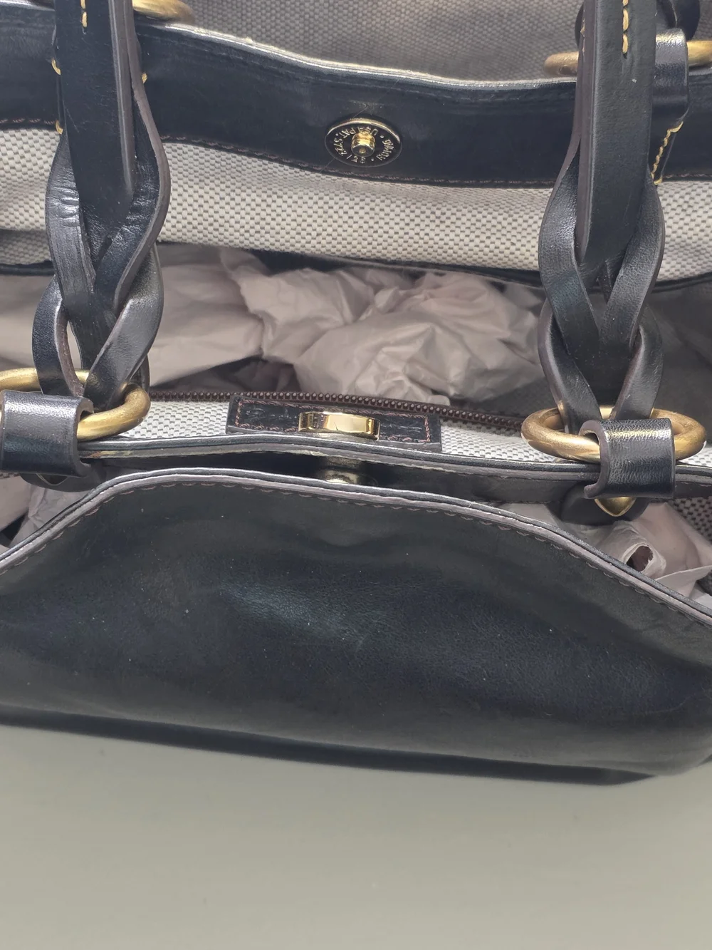Dooney & Bourke Black Florentine Leather Tote with Braided Shoulder Straps